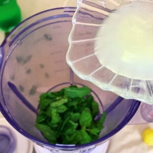 Adding lemon juice in a blending jug